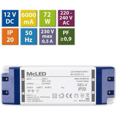 McLED LED transformátor 12V/72W ML-732.073.11.0