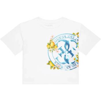 GUESS Бяла тениска за момиче с голямо котрастно лого Guess и лимони