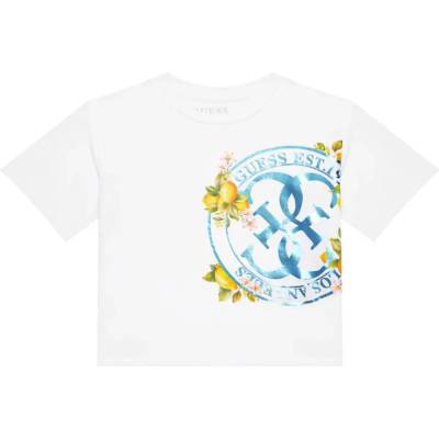 GUESS Бяла тениска за момиче с голямо котрастно лого Guess и лимони