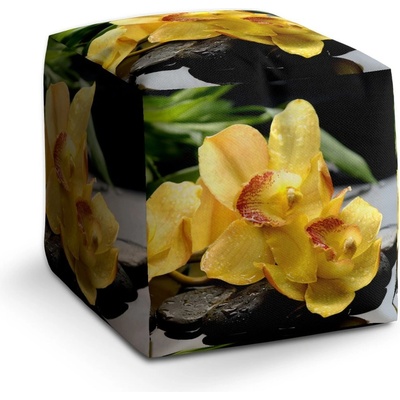 Sablio Taburet Žltá orchideae: 40x40x40 cm