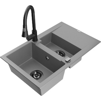 Mexen Gaspar гранитна мивка 1, 5 отделения с отцедник и кухненски смесител Elia, (6507-71-670101-70-B)