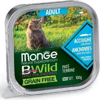 Image 1 of Monge Natural Superpremium BWild Grain Free Adult Cat Anchovies with vegetables - Pate terrine - пастет за котки в зряла възраст, БЕЗ ЗЪРНО, аншоа и зеленчуци - 100 гр, Италия - 2874