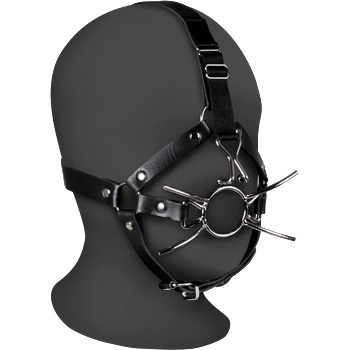 ostatní Кожен колан с паяжинест наустник и куки за нос - Черен