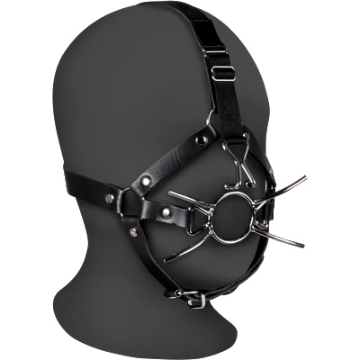 Ouch! Кожен колан с паяжинест наустник и куки за нос - Черен