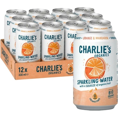 Charlie's Organics sycená pitná voda s pomeran. a mandarinkovou šťávou 12 x 330 ml