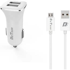 DeTech Зарядно устройство за кола DeTech, DE-C01M, 5V/2.4A, 12/24V, С Micro USB кабел, 2 x USB, Бял (14124)