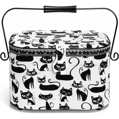 PRYM VTC Kazeta / košík na šití, čalouněný, L CATS, černé kočky, 30 x 20 x 19cm