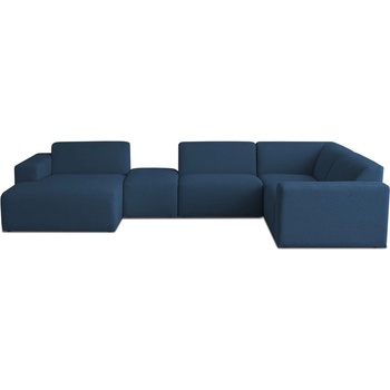 Scandic Тъмносин ъглов диван от букле ("U" форма) Roxy - Scandic (U corner with small pouf left CM 16_2d.blue)