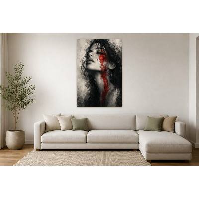 Obraz na plátně – Monochromní portrét s červeným akcentem 90 × 135 cm
