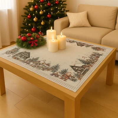 Evenit Zimný bežový obrus na stôl dedinka 5493 Polyester 85x85 cm