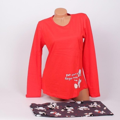 Дамска памучна пижама в червено и цвят антрацит