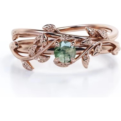 Majya Stříbrný set prstenů SELF LOVE rose s mechovým achátem 11109 5