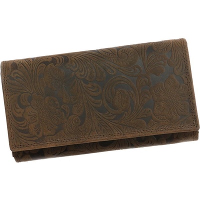 Wild by Loranzo Bytelná kožená tmavěhnědá peněženka no. 632 s ornamenty květin