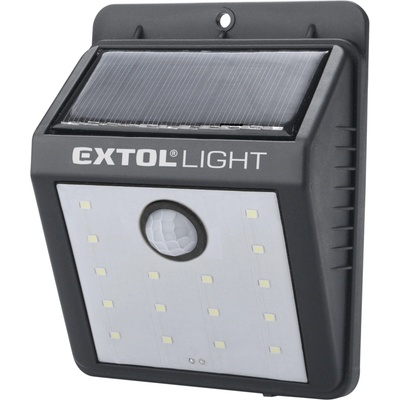 Extol LED светлина в нощен режим на готовност, 0, 4 W, 16 LED; 120 Lm, соларен панел + сензор, литиево-йонна батерия, 1200 mAh, възможност за монтиране на стена