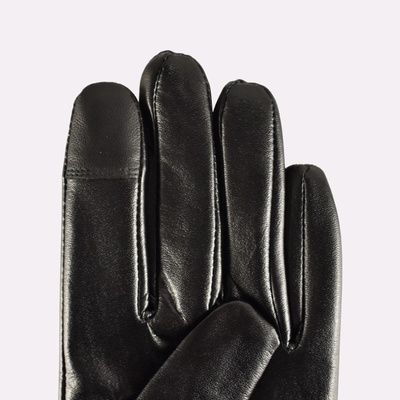 Semiline women leather antebacterial gloves P8200 black