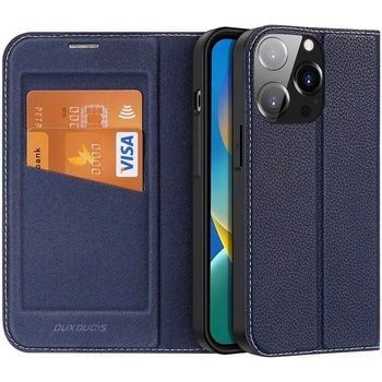 Dux Ducis Skin X2 Case - кожен калъф с поставка и отделение за кр. карти за iPhone 14 Pro (син)