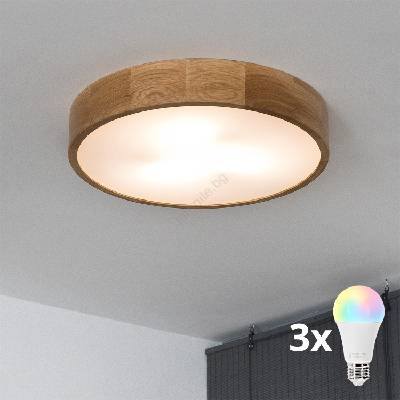 - LED RGBW димируема таванна лампа CARVALHO 3xE27/15W/230V Wi-Fi дъб Ø 47, 5 см (LEDBG0738)