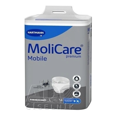 Molicare Premium Mobile 10 kvapiek L plienkové nohavičky naťahovacie, sivé, obvod 100 - 150 cm, 1x14 ks