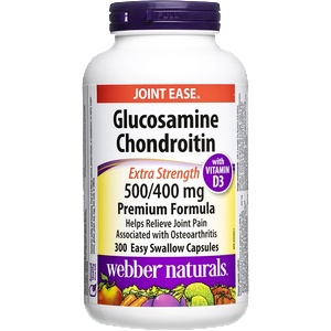 Webber Naturals Глюкозамин 1500 mg + Хондроитин 1200 mg + Витамин D3 25 g - Поддържа подвижността на ставите и костната плътност, 300 капсули (5255 WN)
