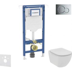 Geberit Duofix - Комплект от предстена инсталация, тоалетна чиния и седалка Ideal Standard Tesi, бутони Sigma01, Rimless, SoftClose, лъскав хром SANI11CD1102 (SANI11CD1102)