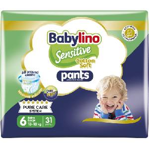 Babylino Пелени гащи Babylino Sensitive Cotton Soft, размер 6 (13-18 кг), 31 броя