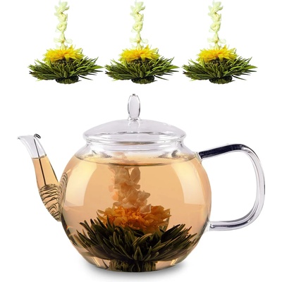 Feelino Стъклена кана, 1300 мл, боросиликатно стъкло, с капак, цедка за чай и чаени цветя (3Y9CNYJ9Q8) (3Y9CNYJ9Q8)