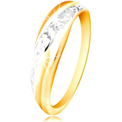 Šperky Eshop prsten ze zlata 585 linie z bílého a žlutého zlata blýskavý broušený povrch S3GG212.42