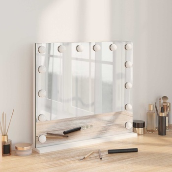 vidaXL LED огледало за гримиране Бял 50 x 10 x 44 см Стъкло и стомана (42020526)