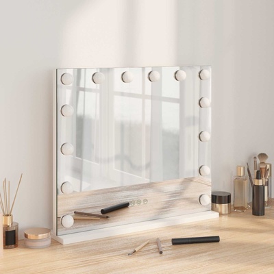 vidaXL LED огледало за гримиране Бял 50 x 10 x 44 см Стъкло и стомана (42020526)