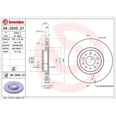 BREMBO Brzdový kotúč vetraný Ø284mm 09.C645.21