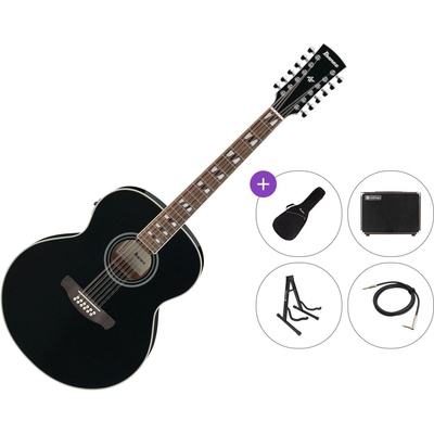 Ibanez AJ7012M1E-BK Premium SET Black 12-струнна електро-акустична китара