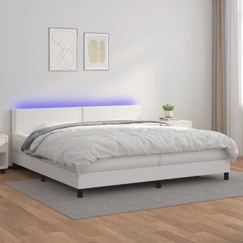 vidaXL Боксспринг легло с матрак и LED бяло 200x200 см изкуствена кожа (3134184)