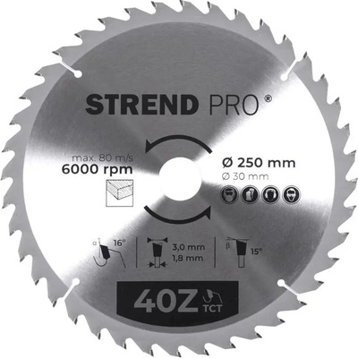 Kotúč Strend Pro TCT 250x3.0x30/20 mm 40T, na drevo, pílový, SK plátky