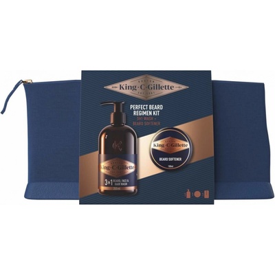 GILLETTE King C. darčeková taška 3v1 umývací prostriedok na fúzy, tvár a vlasy 350 ml + balzam na fúzy 100 ml