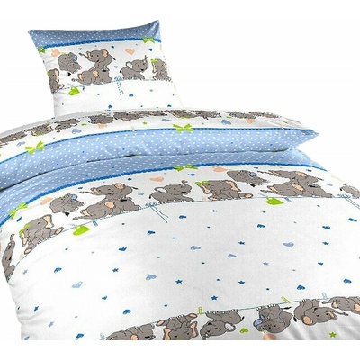 Dadka Krepové obliečky do postieľky Slony denim 90 x 130 cm 45 x 60 cm