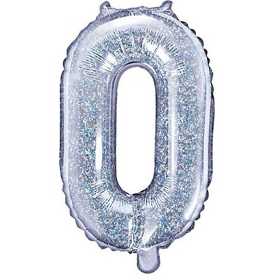 PartyDeco Balónek fóliový číslice 0 holografická stříbrná 35 cm
