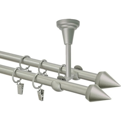 OK-GarnýžeCZ Garnýž kovová dvouřadá 16mm Hrot double stříbrná mat 190 cm do stěny / na tunýlek - bez kroužků