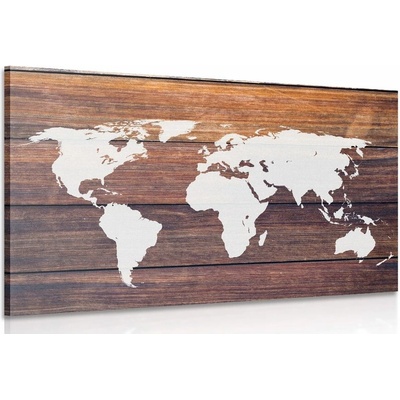 Obraz mapa světa s dřevěným pozadím - 60x40