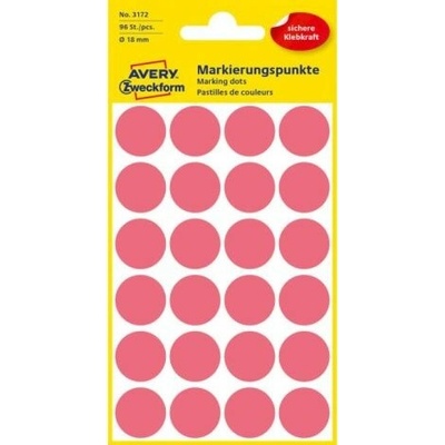 AVERY ZWECKFORM Etikety kulaté 18 mm neonově červené 96 etiket bal 4 list