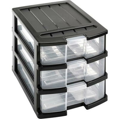 HEIDRUN Regál 34 × 25 × 23,5 cm se třemi šuplíky, černý, plast