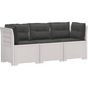 vidaXL Пейка за градина с Cushions във вид на ратан ПП Бяло (3443843)