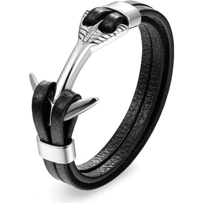 Amparo Miranda Kožený náramok s kotvou Black-Silver PG533