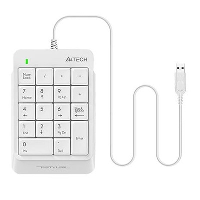 A4Tech Клавиатура A4tech FK13P, цифрова, 19 нископрофилни клавиша, бяла, USB