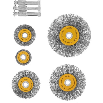 Denzel Комплект четки за бормашина, 5 броя плоски 25-38-50-63-75 мм, с опашки, вълнообр. ст. тел// Denzel