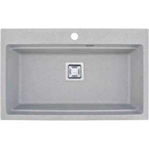 Inter Ceramic Кухненска мивка Inter Ceramic, композит, сиво-пясъчен гранит, 78x48 см, с отвор за смесител (8213 SAND CENTRAL HOLE) Мивка за вграждане