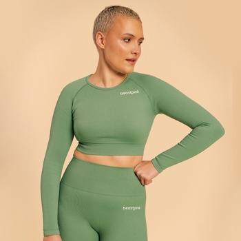 GymBeam BeastPink Дамски топ Hyper Crop Top Olivine S