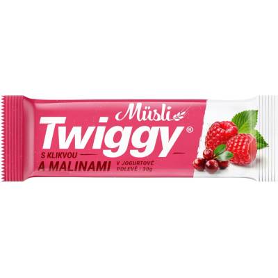 Twiggy Müsli tyčinka s klikvou a malinami celomáčená v jogurtové polevě 30 g