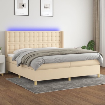 vidaXL Боксспринг легло с матрак и LED, кремава, 200x200 см, плат (3139226)