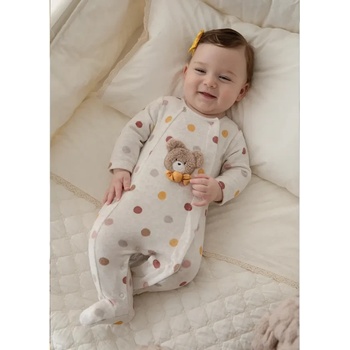 Mayoral Пижама плюшена за новородено момиче в млечен цвят с цветни точки и мече Майорал