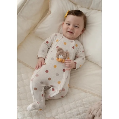 Mayoral Пижама плюшена за новородено момиче в млечен цвят с цветни точки и мече Майорал